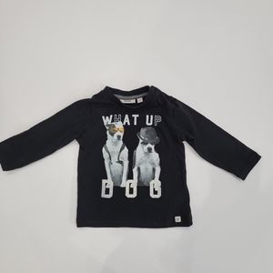6-9M Mexx Black What up Dog Long Sleeve Shirt